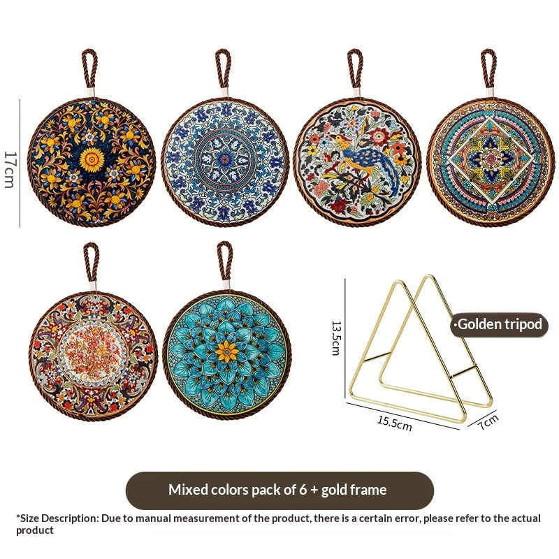 Vintage Ceramic Trivet Mat – Heat Resistant Non-Slip 17cm Round