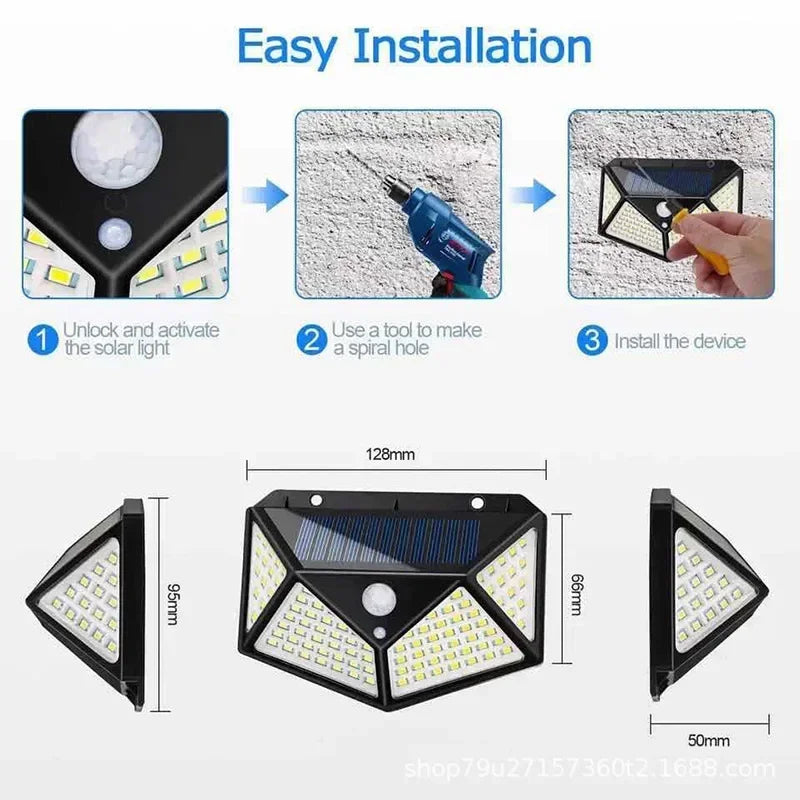 Solar Wall Light 100 LED PIR Motion Sensor IP65 Outdoor Garden
