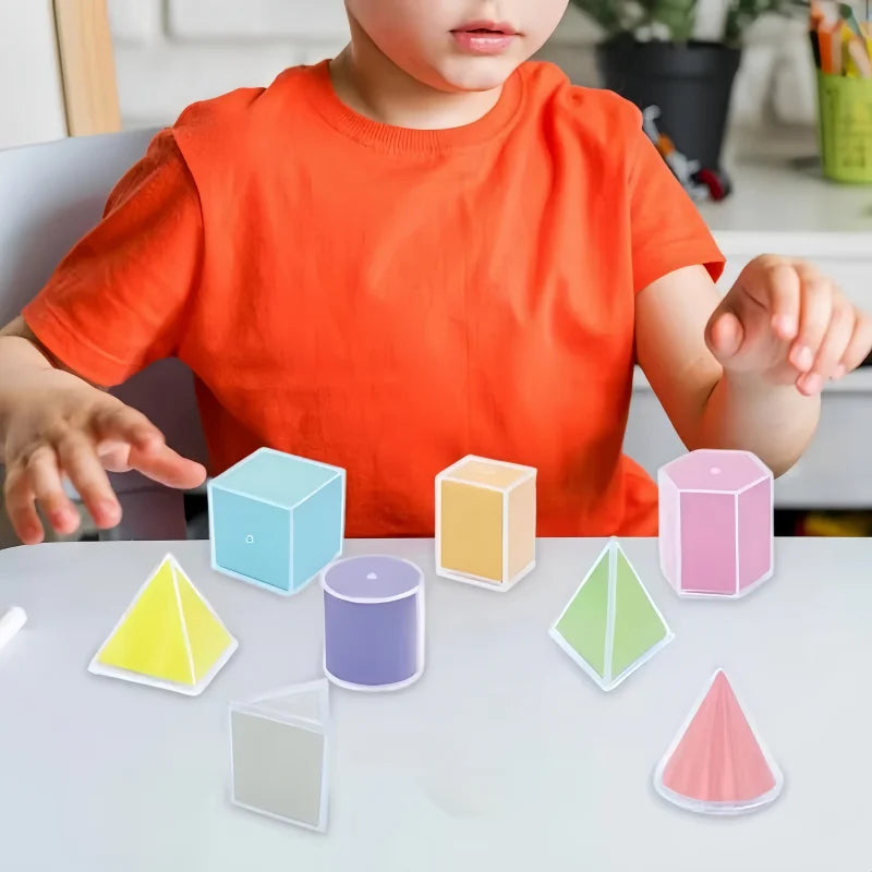 8-Piece Montessori 3D Geometry Blocks – Math Learning Toy