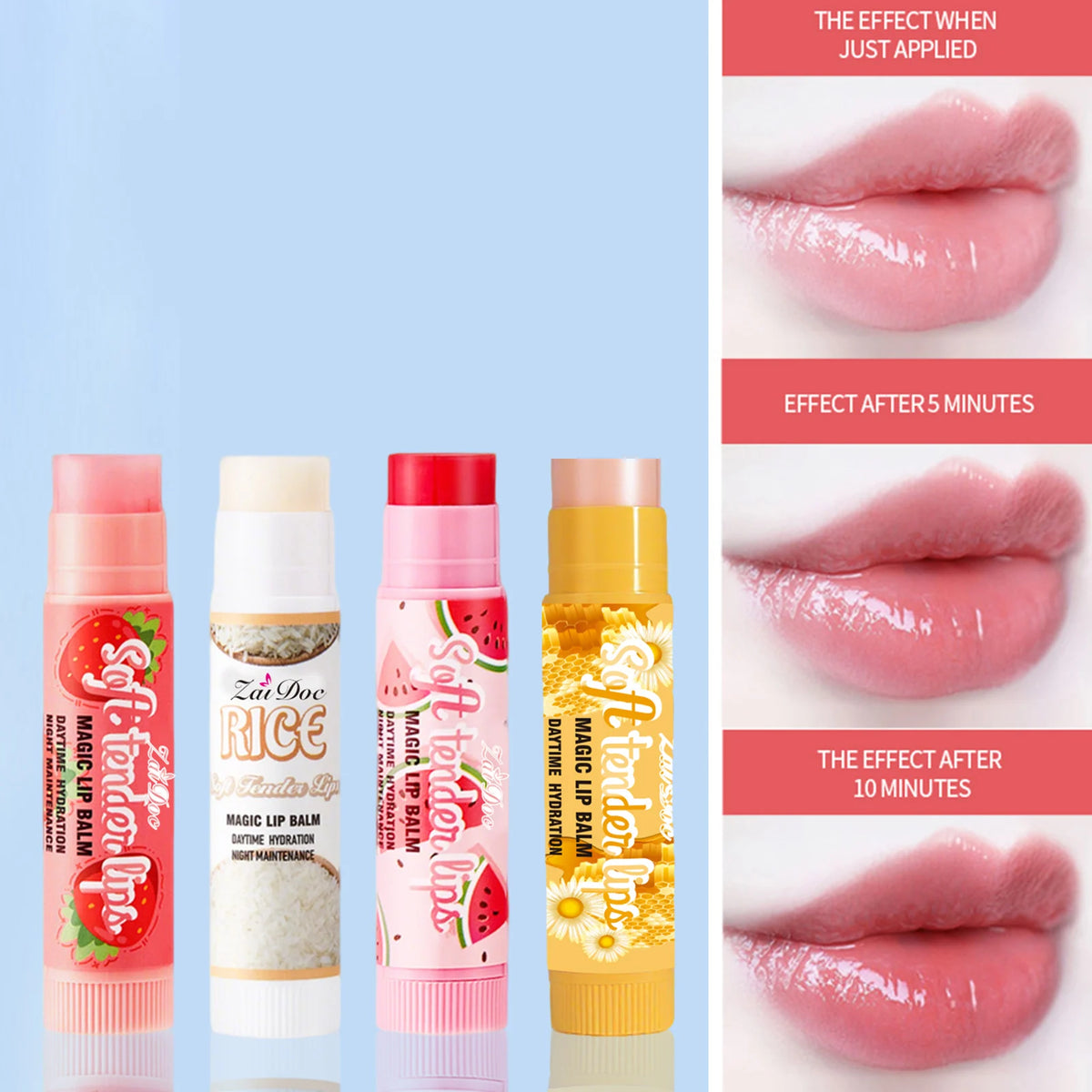 Zaidoc 4 Fruity Flavors Tinted Lip Gloss & Balm Set – 7g Each