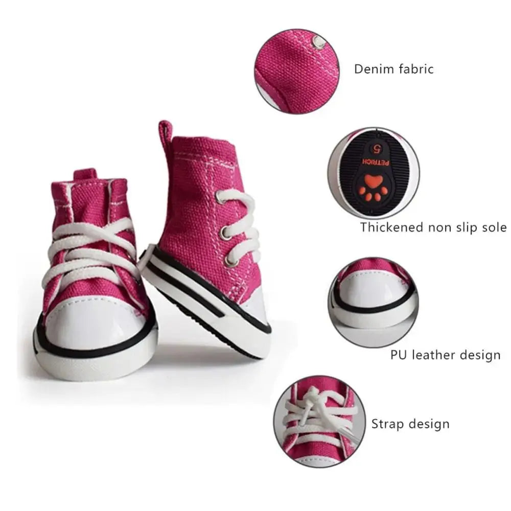 4-Pack Waterproof Canvas Dog Boots – Breathable Puppy Shoes