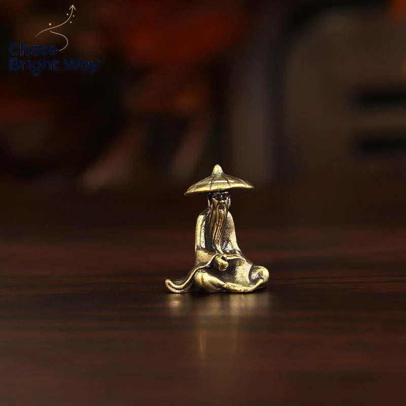 Vintage Brass Fisherman Mini Statue | Bonsai Zen Garden Decor