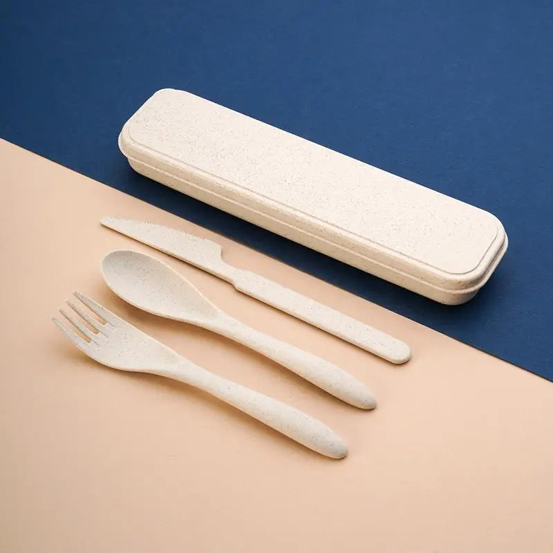 Wheat Straw Reusable Cutlery Set – Knife Fork Spoon & Case