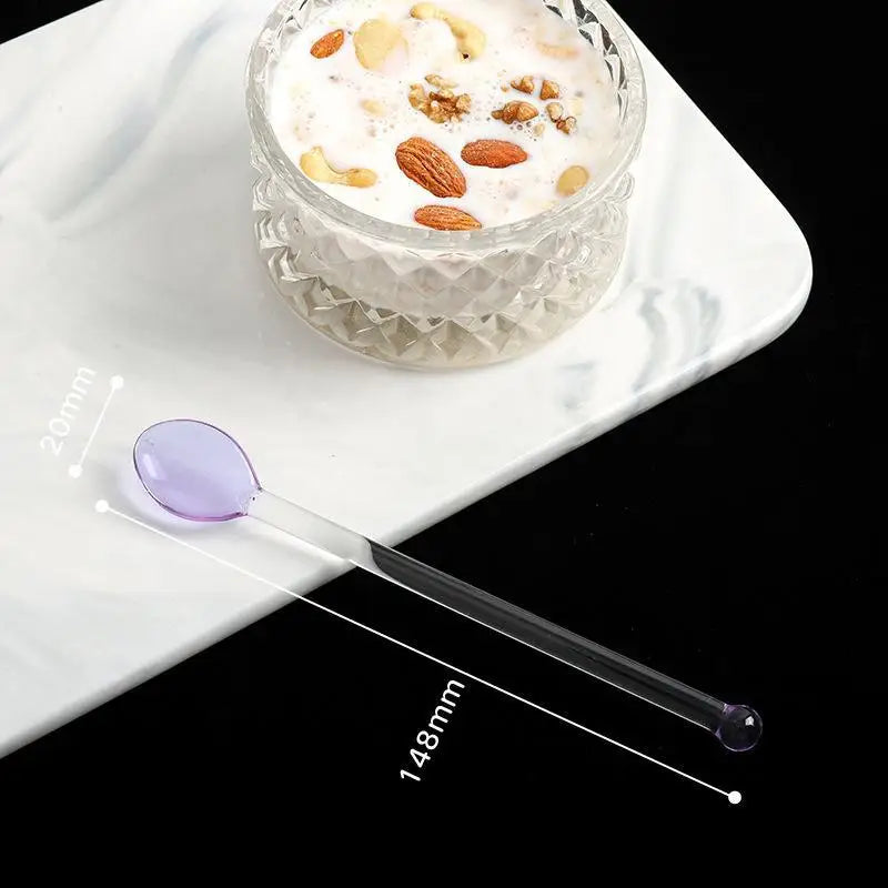 Colorful Glass Stirring Spoon – Long Handle, Heat Resistant