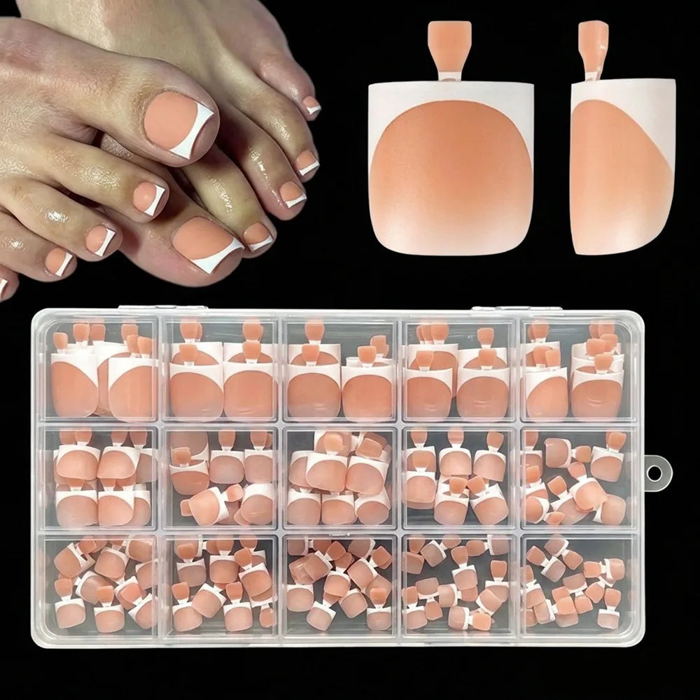 150-Piece Short Square Press-On Toenails – 15 Sizes, Nude & Pink