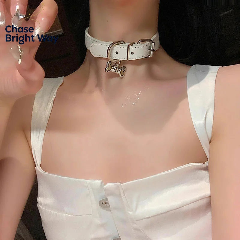 Punk Y2K Dog Claw Bone Choker Necklace – PU Leather Charms