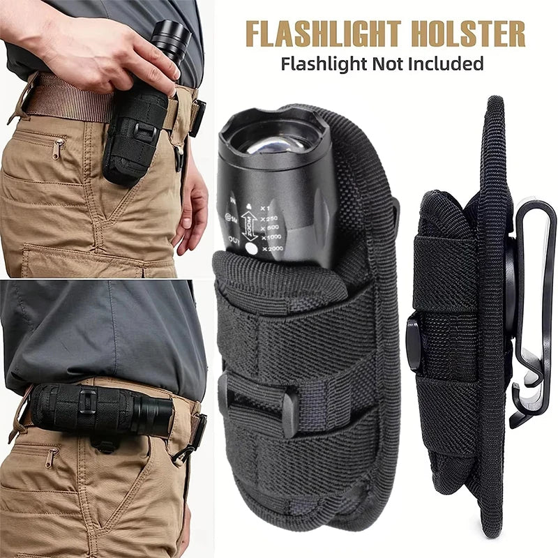 Tactical Flashlight Pouch Holster – 360° Rotatable Belt Clip