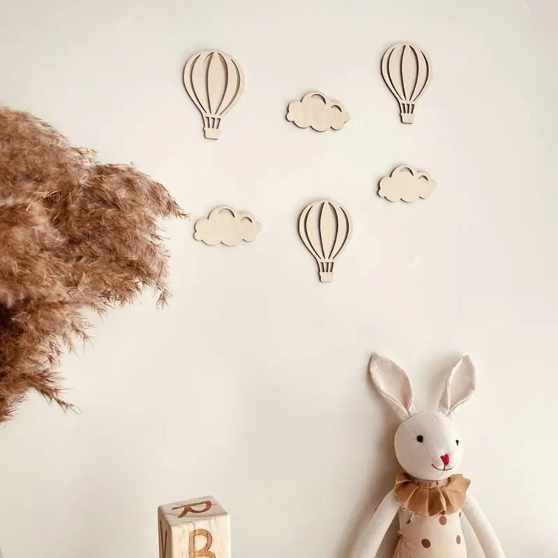 Wooden Hot Air Balloon Cloud Star Wall Sticker Set – Home Décor