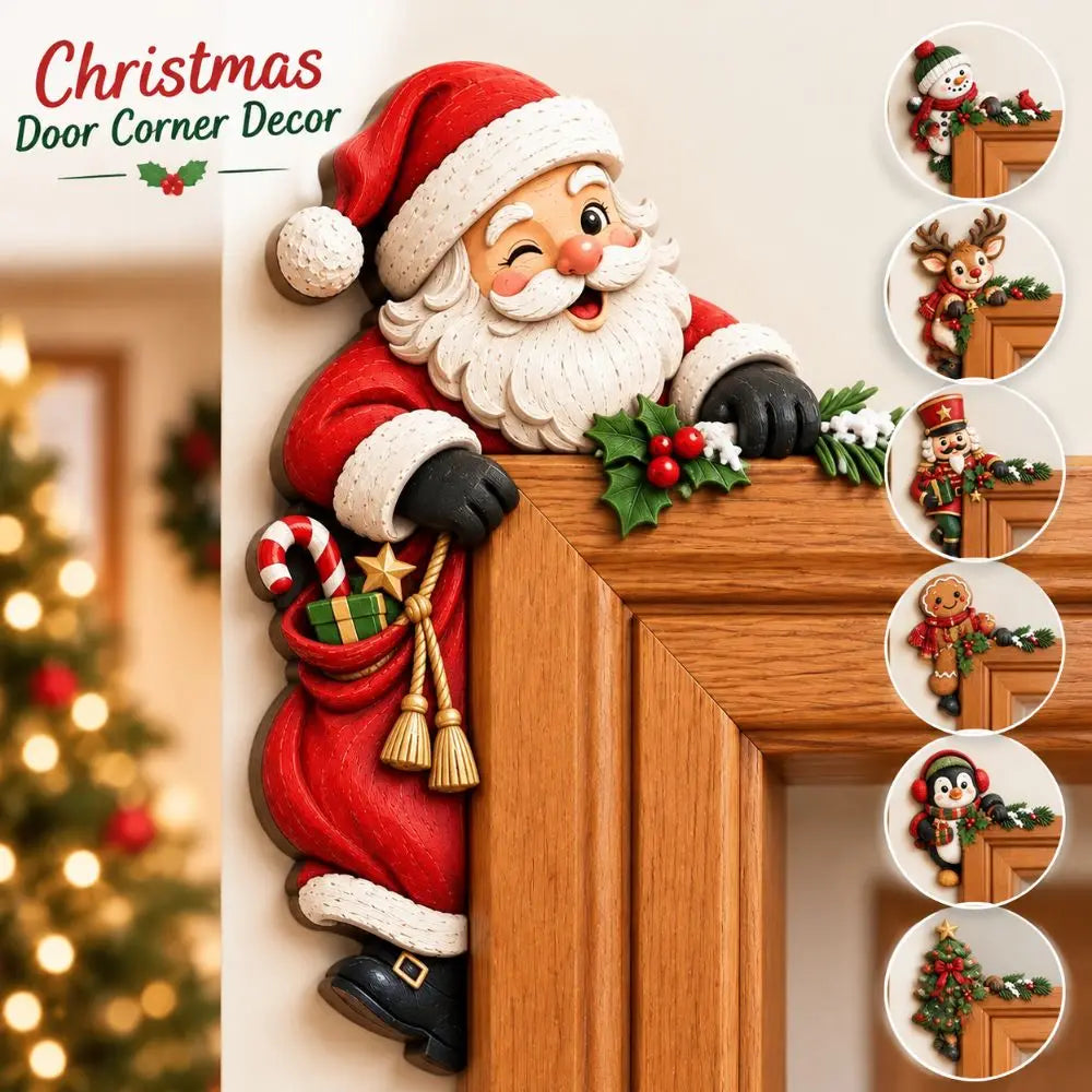 Wooden Christmas Door Corner Decor – Peeking Festive Figure