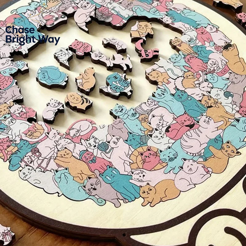 135-Piece Cat-Shaped Wooden Jigsaw Puzzle – Morandi Color