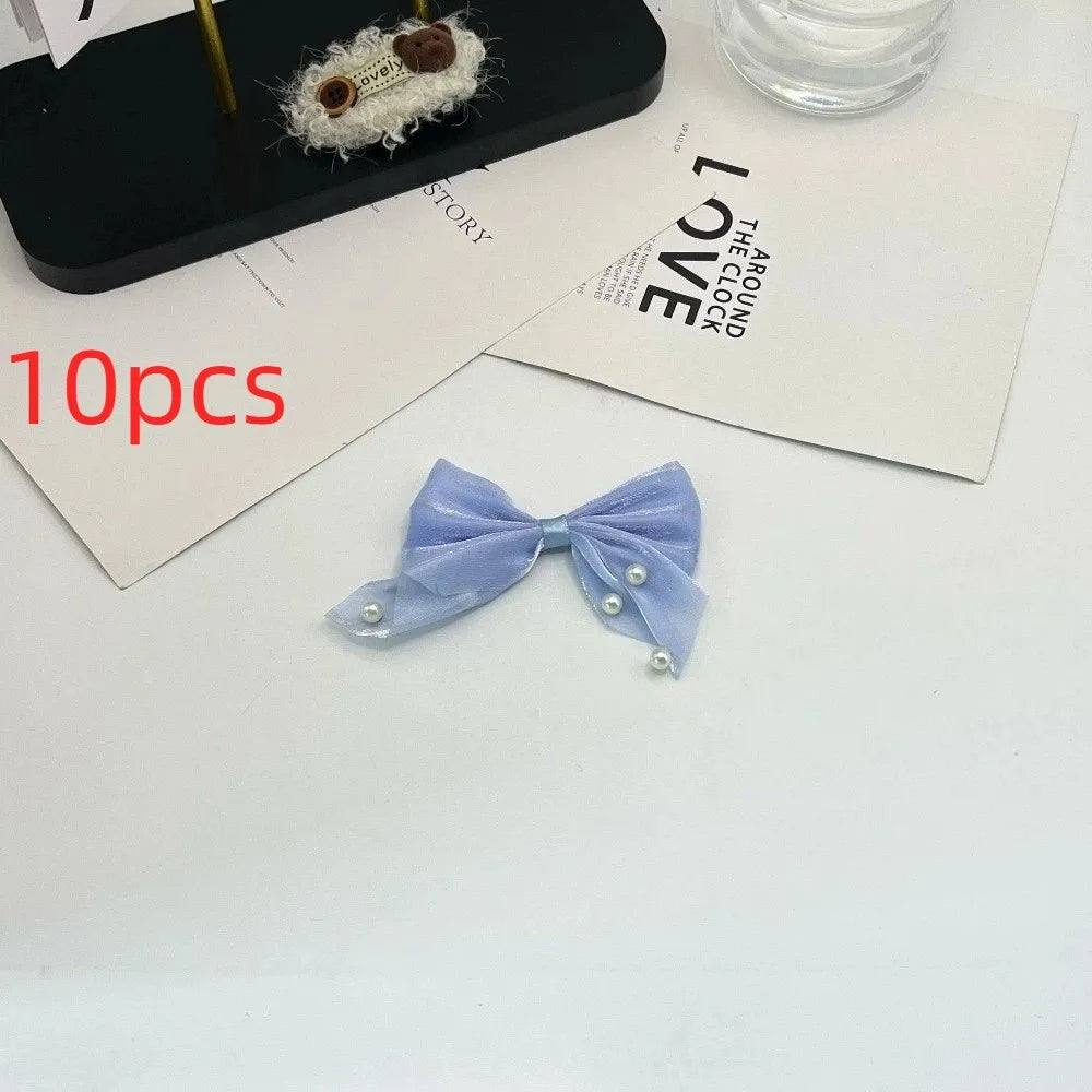 10-Pack Pearl Beaded Bow Appliques – Satin Tulle DIY Patches