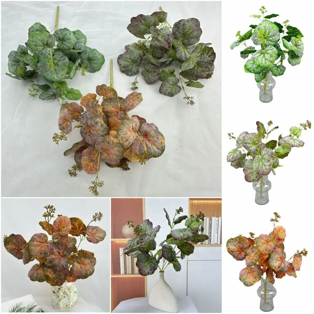 Faux Begonia Silk Leaf Branch – Multicolor Artificial Plant Decor