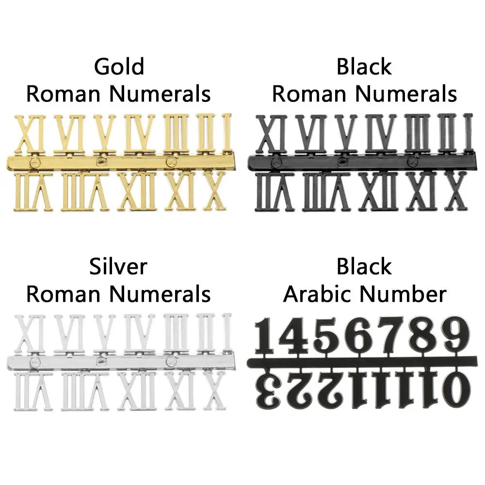 Quartz Clock Numeral Set – Arabic & Roman Numerals 12 PCS