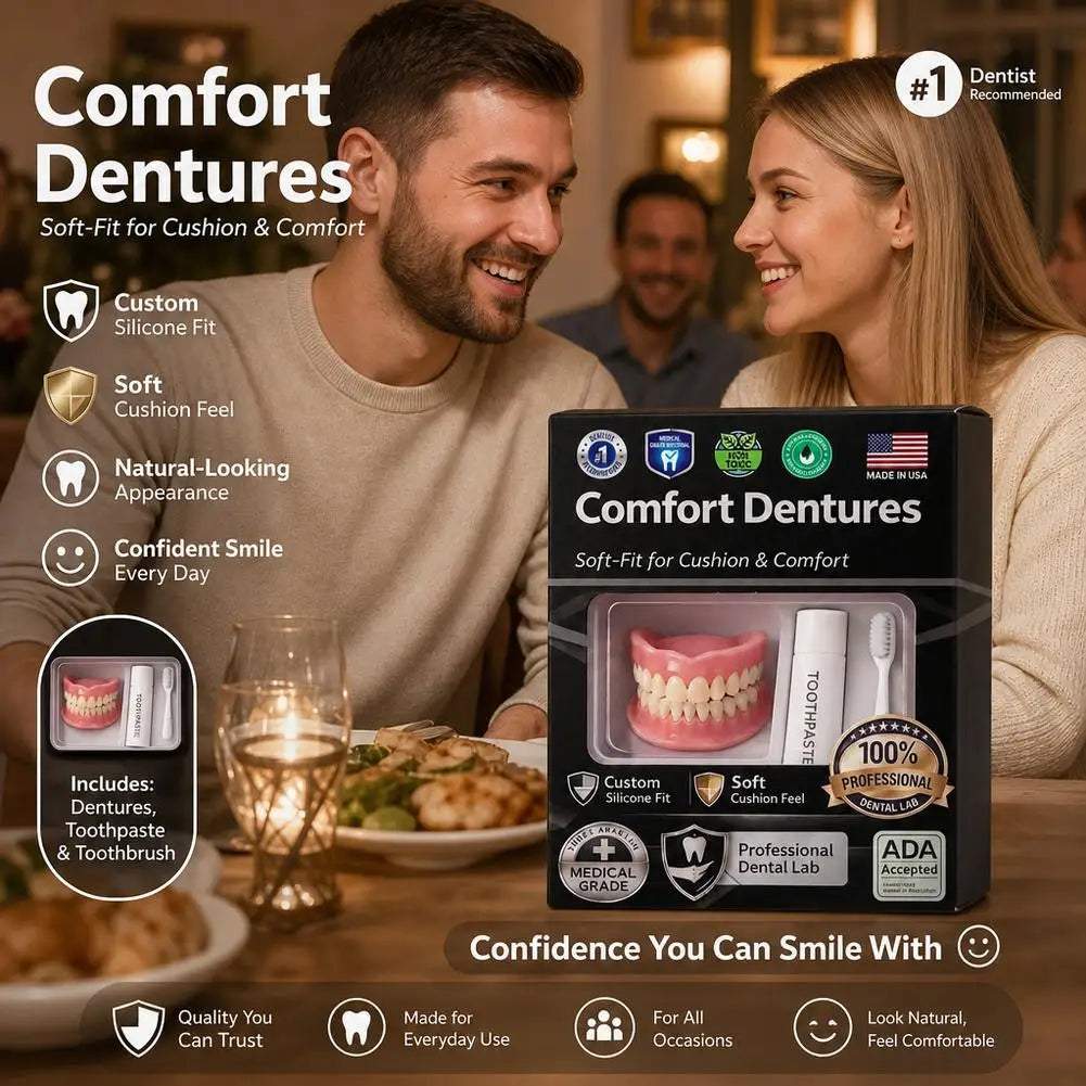 Silicone Denture Set – Upper & Lower False Teeth Kit + Brush