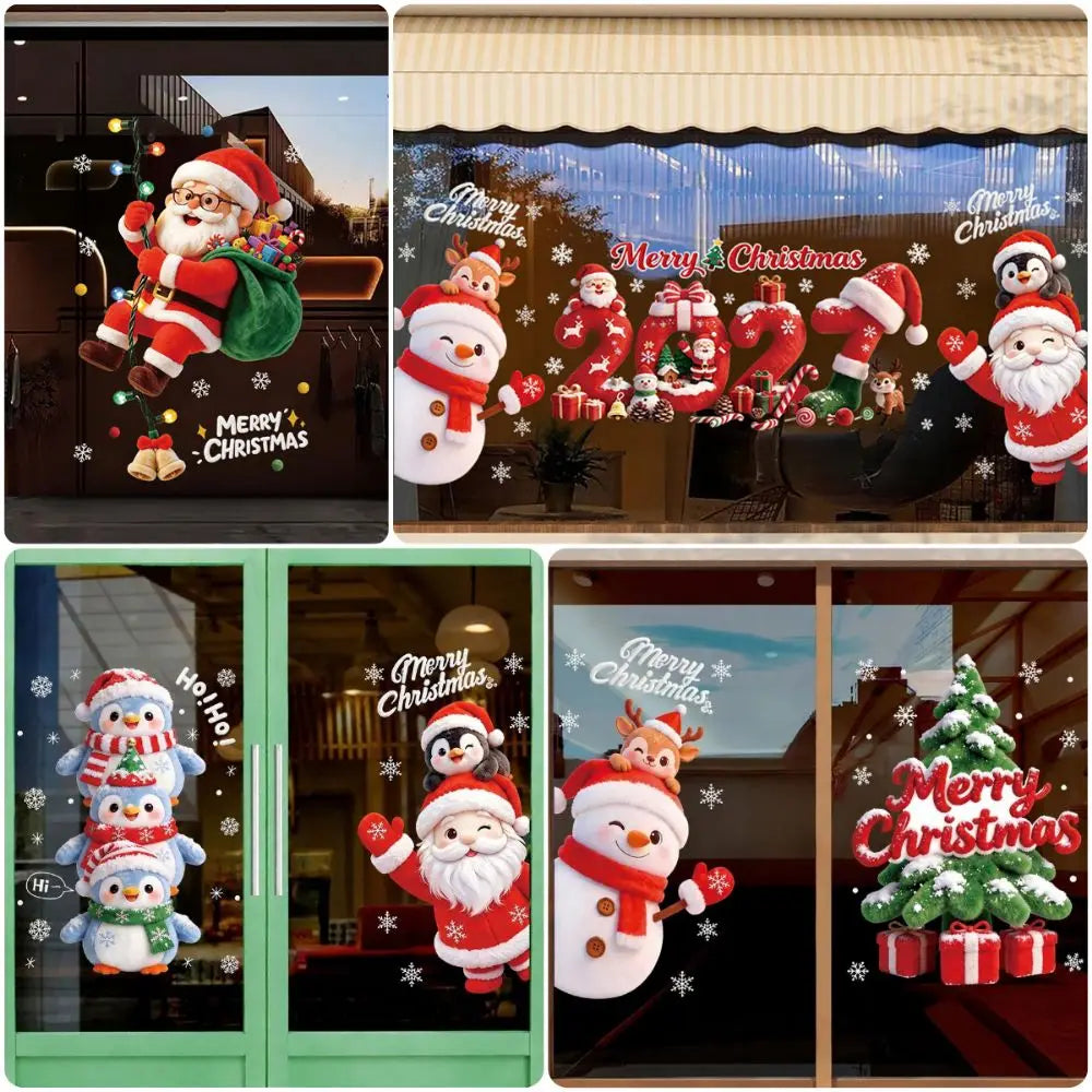 Christmas Window Stickers – Santa Snowman Snowflake PVC Decal