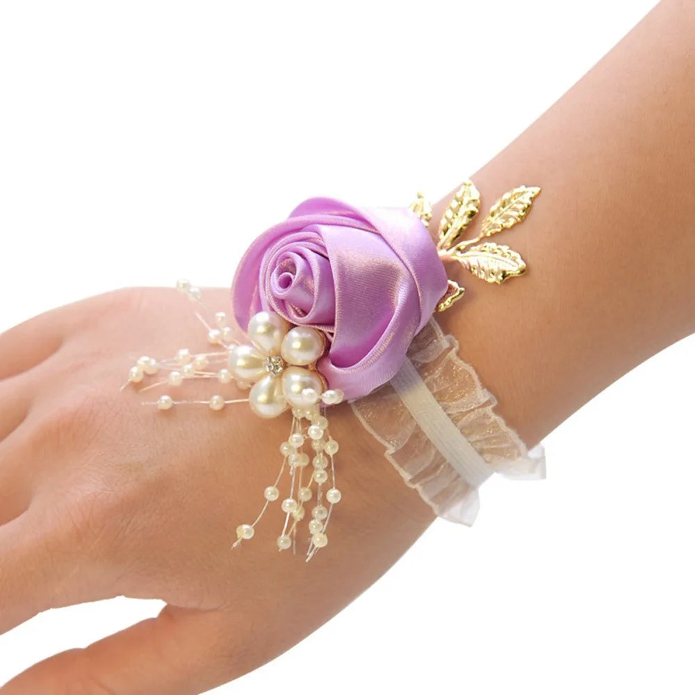 Wrist Corsage Flower Bracelet – Silk Rose Bridesmaid Wedding