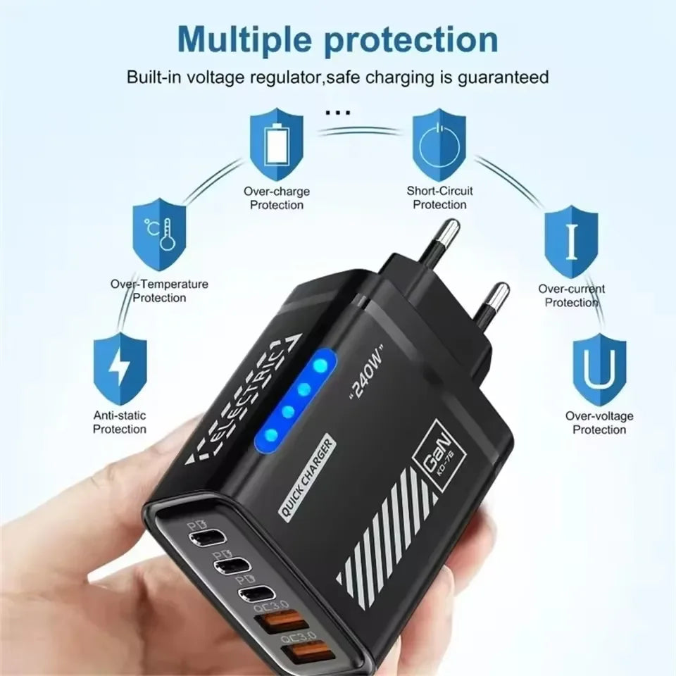 5-in-1 GaN 120W Fast Wall Charger – USB-C PD & USB-A