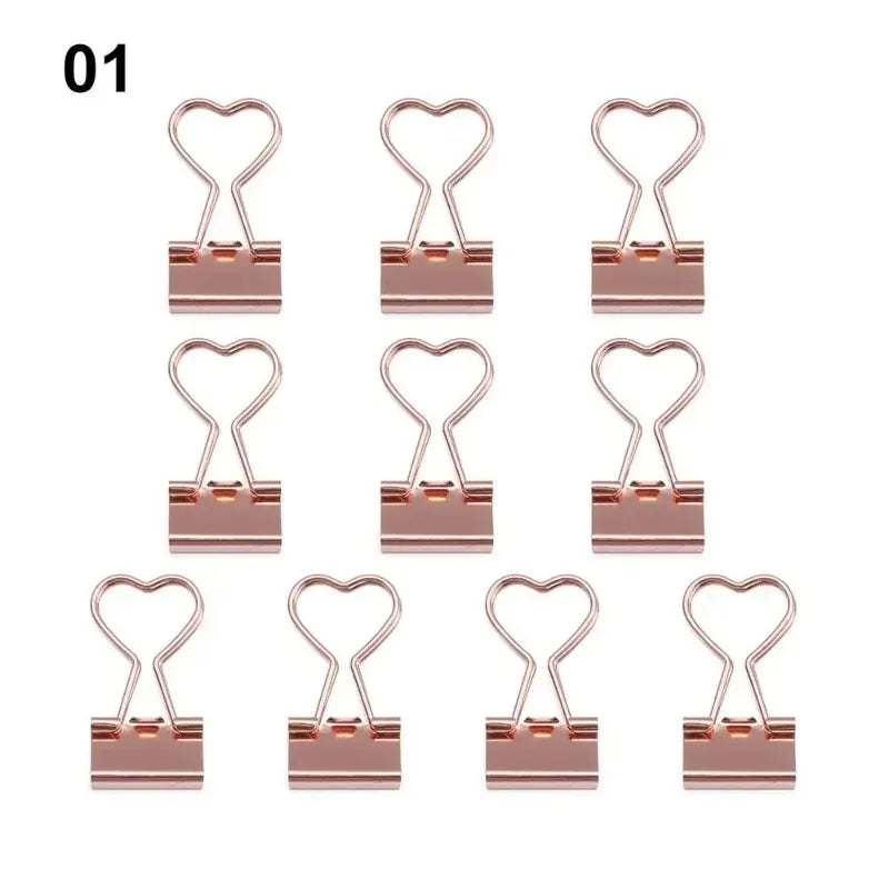 10-Pack Rose Gold Heart Binder Clips – 19mm Cute Metal Paper Clips