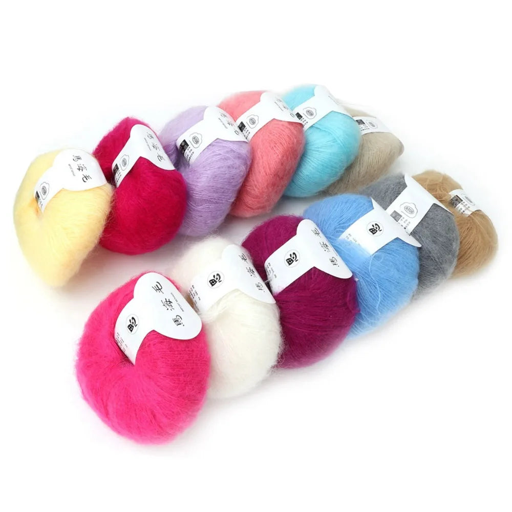 12-Color Mohair Wool Yarn Set – Knitting & Crochet Starter Kit