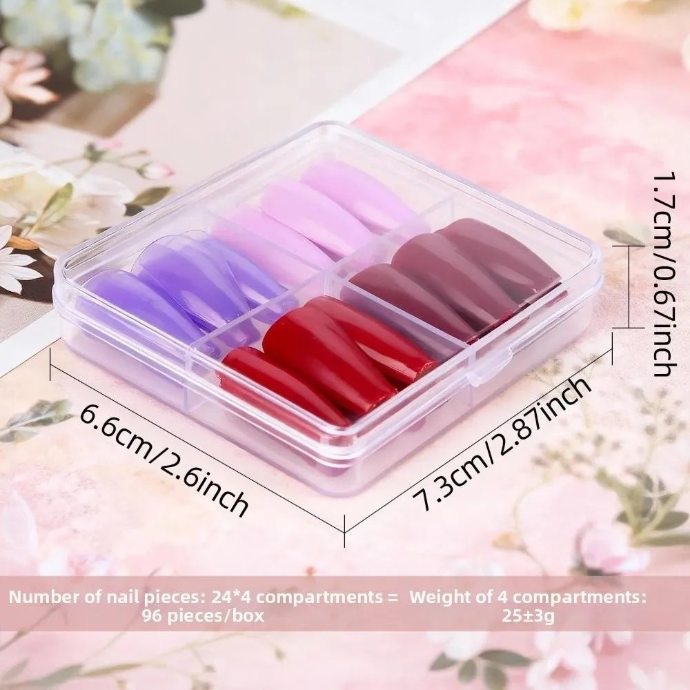 96-Pack Coffin Press On Nails – Matte Mix Color Full Cover Tips