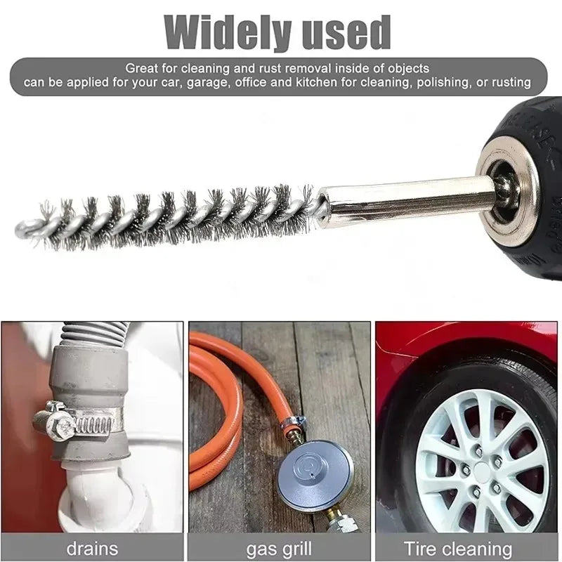 Stainless Steel Drill Cleaning Brush Set – 6 Sizes 8–19mm