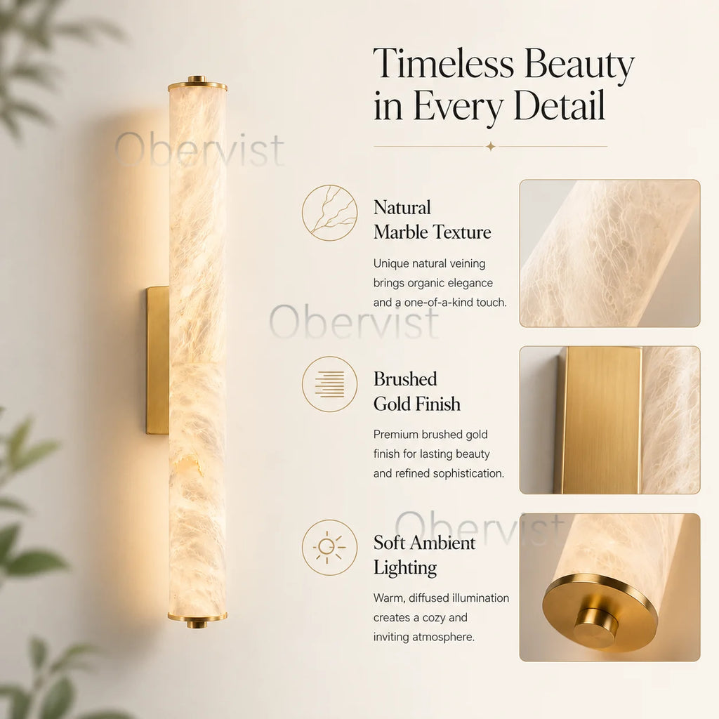 Snowflake Marble LED Wall Sconce | Copper Accent Light