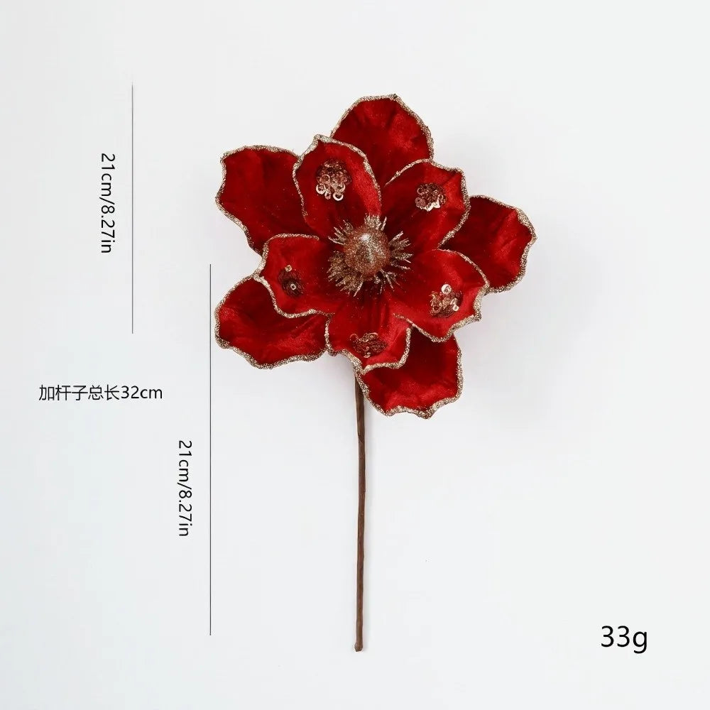 Glitter Artificial Poinsettia Flower 21cm – Christmas Décor