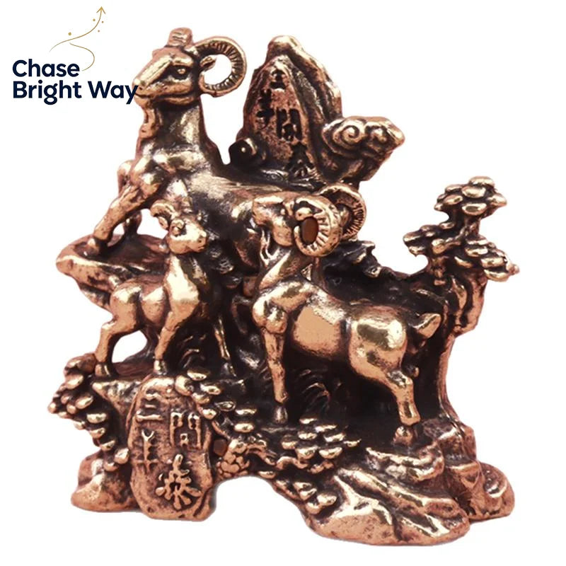 Solid Brass Three Rams Feng Shui Statue – Lucky Home Decor