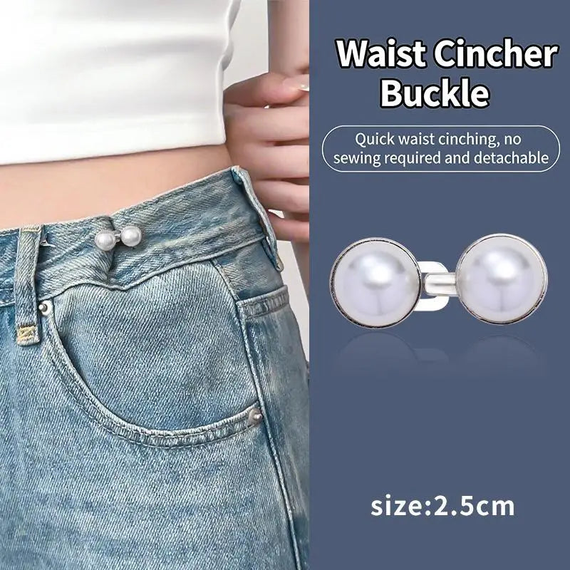 Rhinestone Pearl No-Sew Waist Button Clasp for Jeans & Skirts
