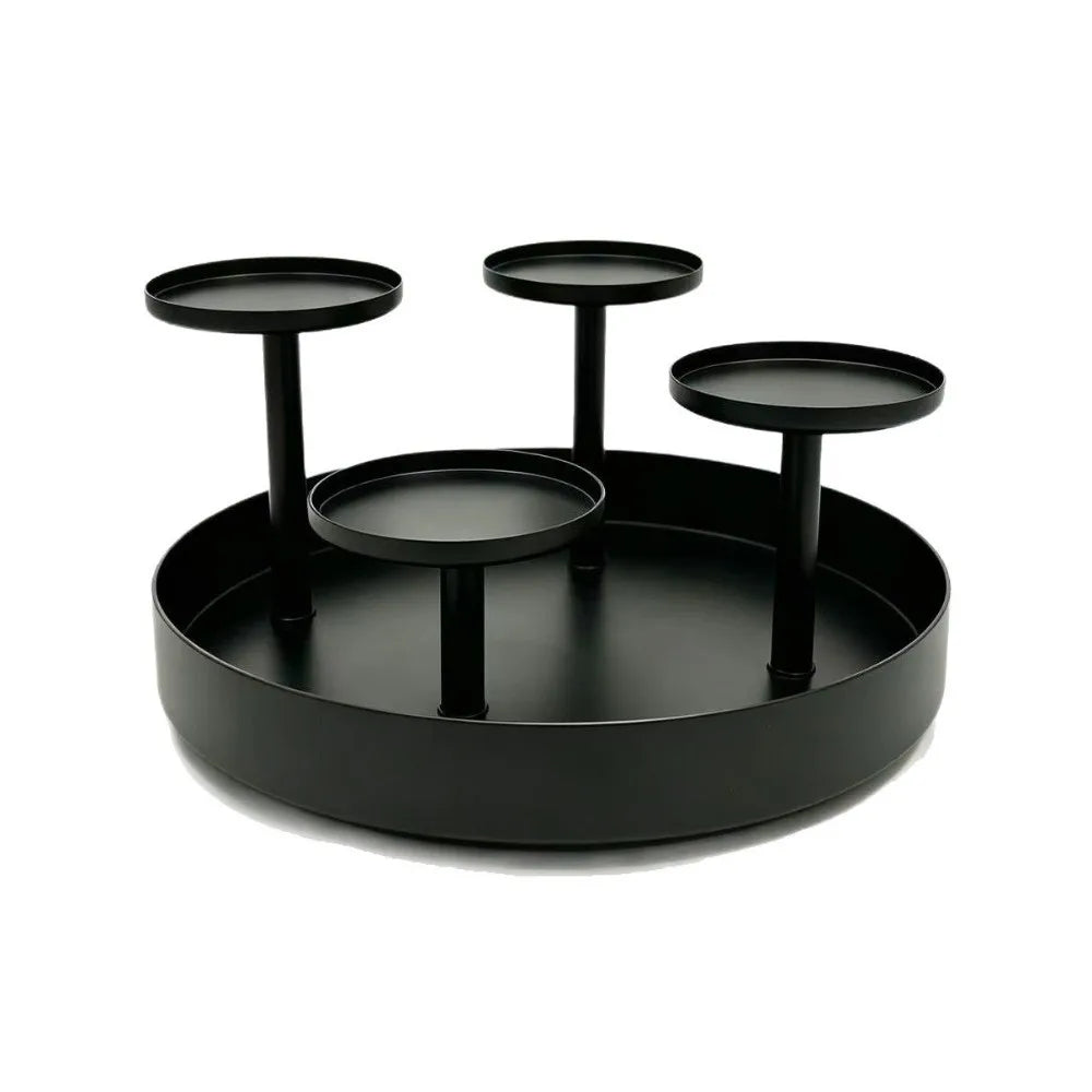 Vintage 4-Head Matte Black Metal Candelabra with Drip Tray
