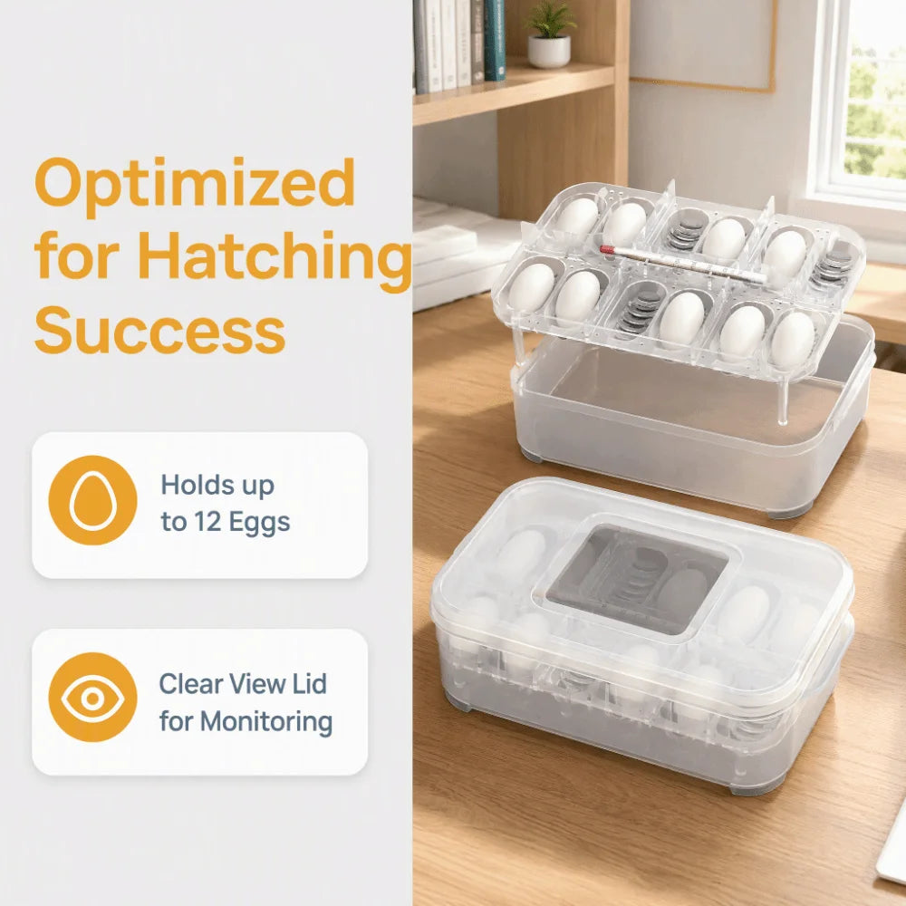 Reptile Egg Incubator Box – 12-Egg ABS Tray with Clear Lid