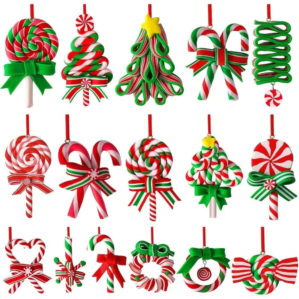 Wooden Christmas Lollipop Ornaments – 12/16 Pc Handmade Set