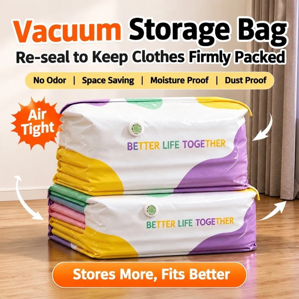 No-Pump Vacuum Storage Bags – Large Space Saver for Bedding