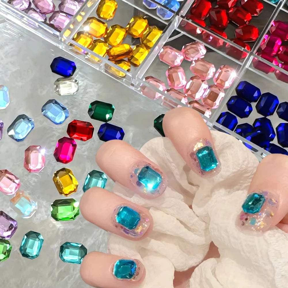 120-Pc Rectangle Glass Nail Rhinestones – Colorful DIY Charms