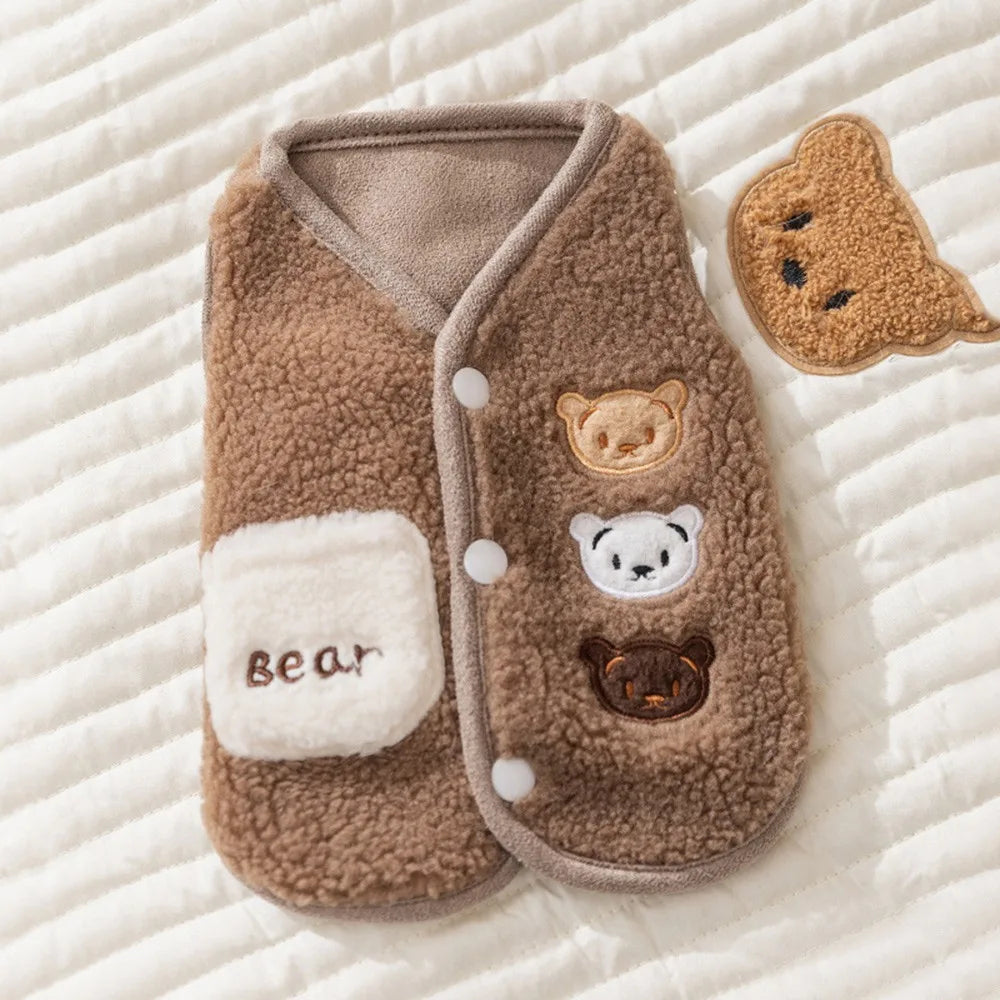 Cartoon Bear Fleece Dog Vest – Warm Windproof Puppy Costume