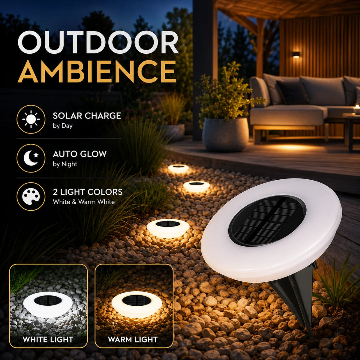Solar Ground Lights 14 LED Waterproof Outdoor Lawn Lamp 1/2 Pack