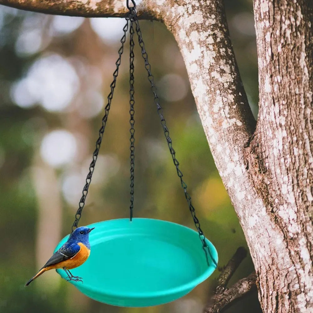 Round Hanging Bird Feeder Birdbath Tray with Chain | Garden
