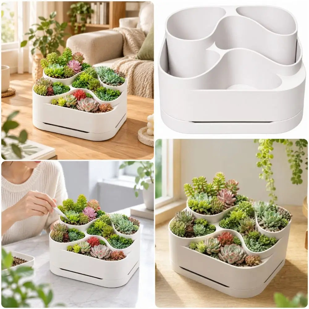 White Tiered Succulent Planter – Compartment Flower Pot