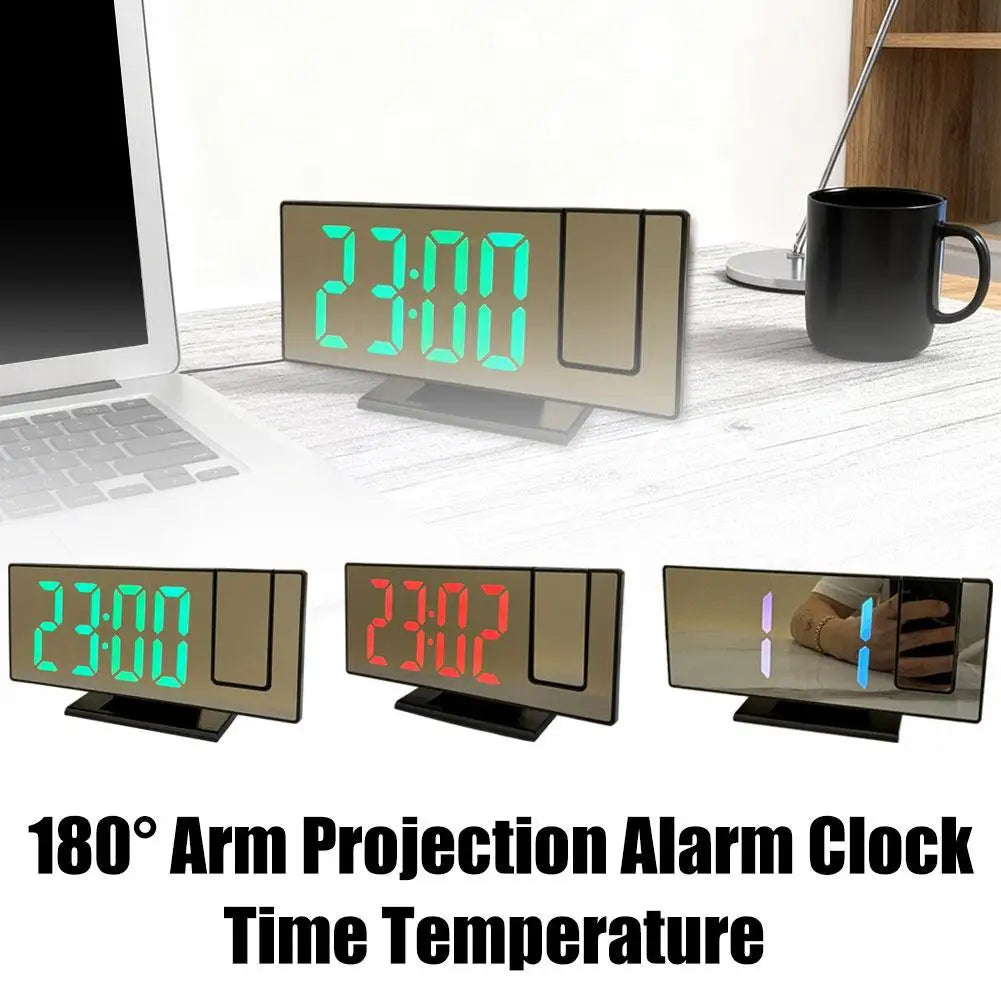 Projection Alarm Clock – LED Mirror Display, Temp & USB Power