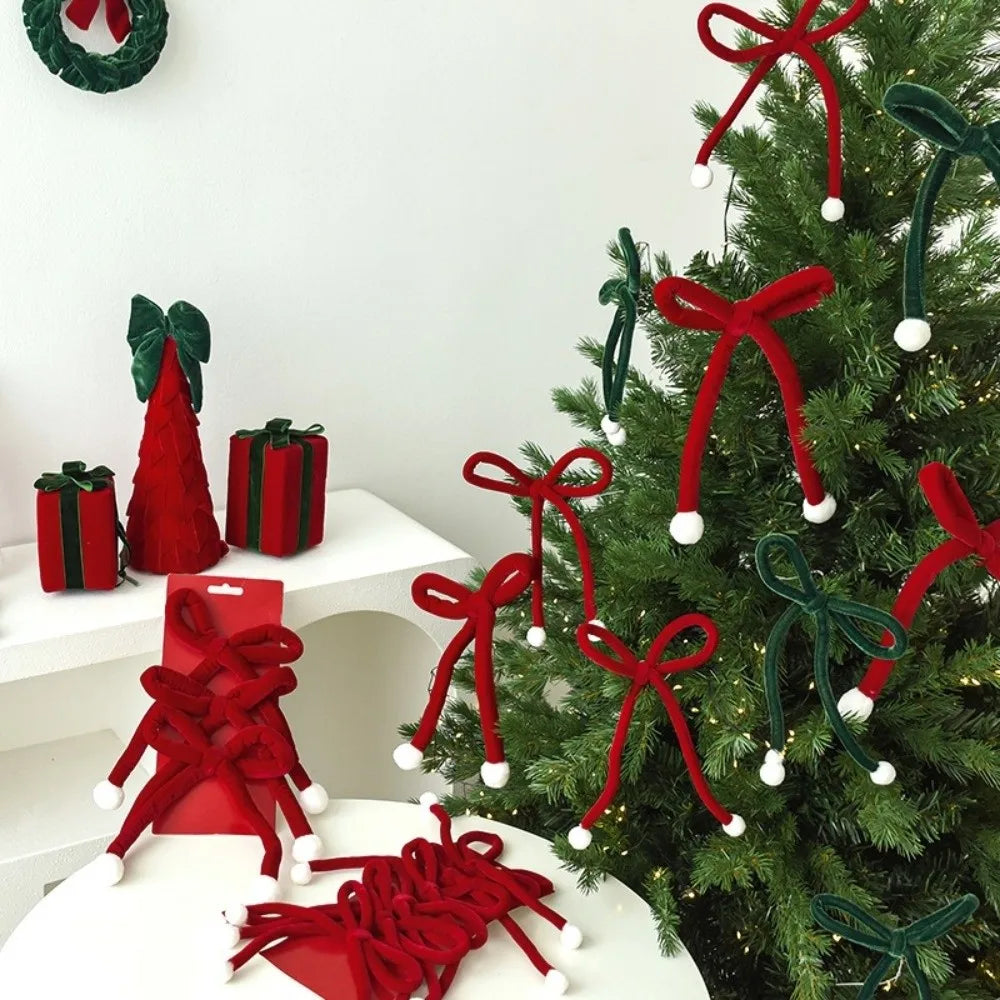 Velvet Christmas Tree Bows – Red & Green Wreath Ornaments 3/6pc