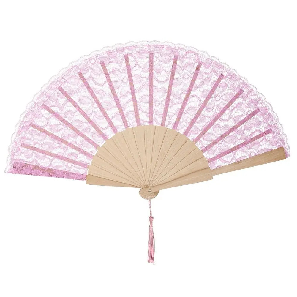 Vintage Chinese Lace Folding Fan – Floral Wood Hand Fan & Tassel
