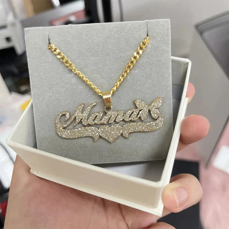 Custom Name Necklace – 18K Gold Cuban Chain & Butterfly Pendant