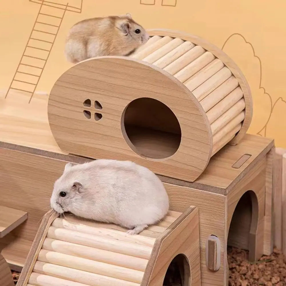 Wooden Hamster Climbing Ladder with Hiding Hole | Cage Decor