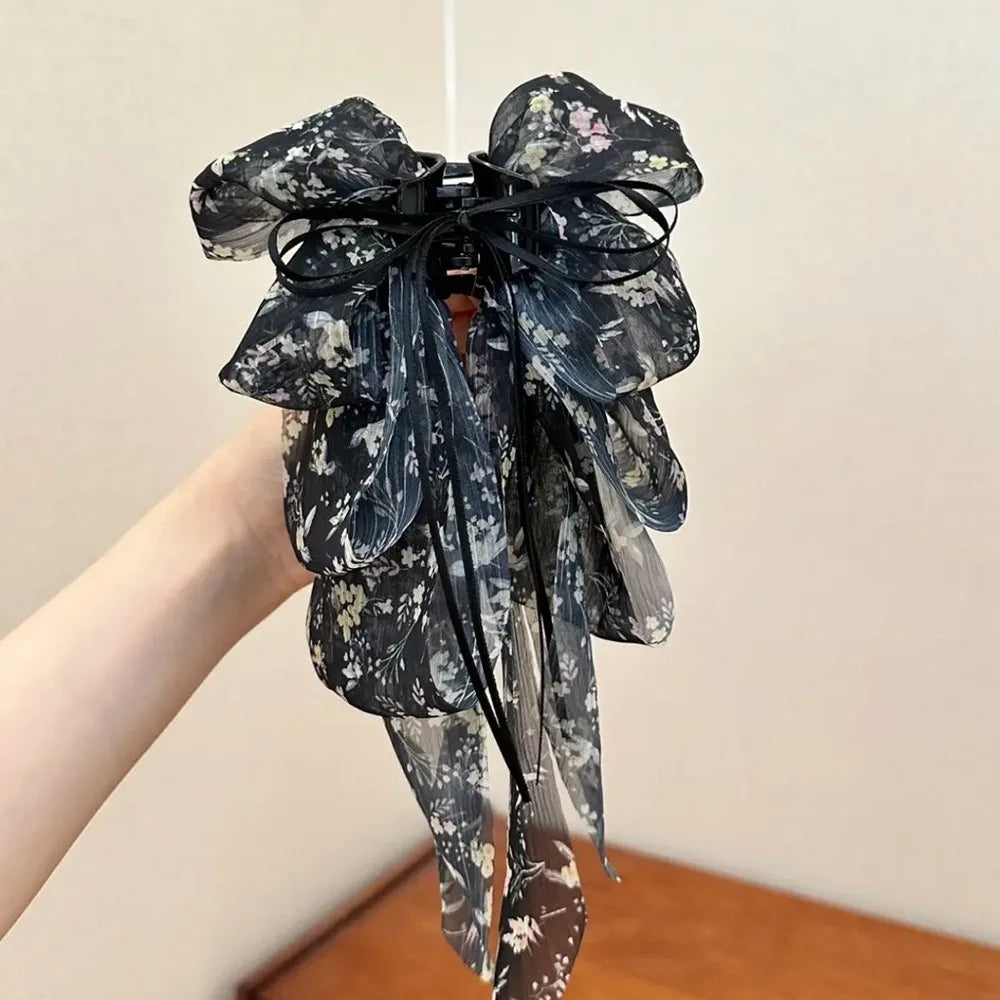 Volumizing Chiffon Hair Claw Clip – Floral Bow Korean Style