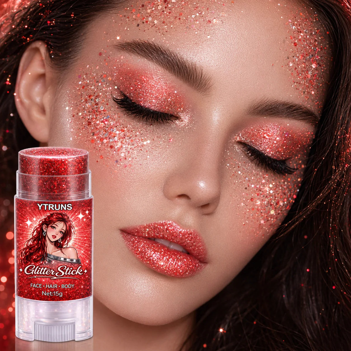 YTRUNS Rose Red Glitter Gel Stick – Face & Body Shimmer