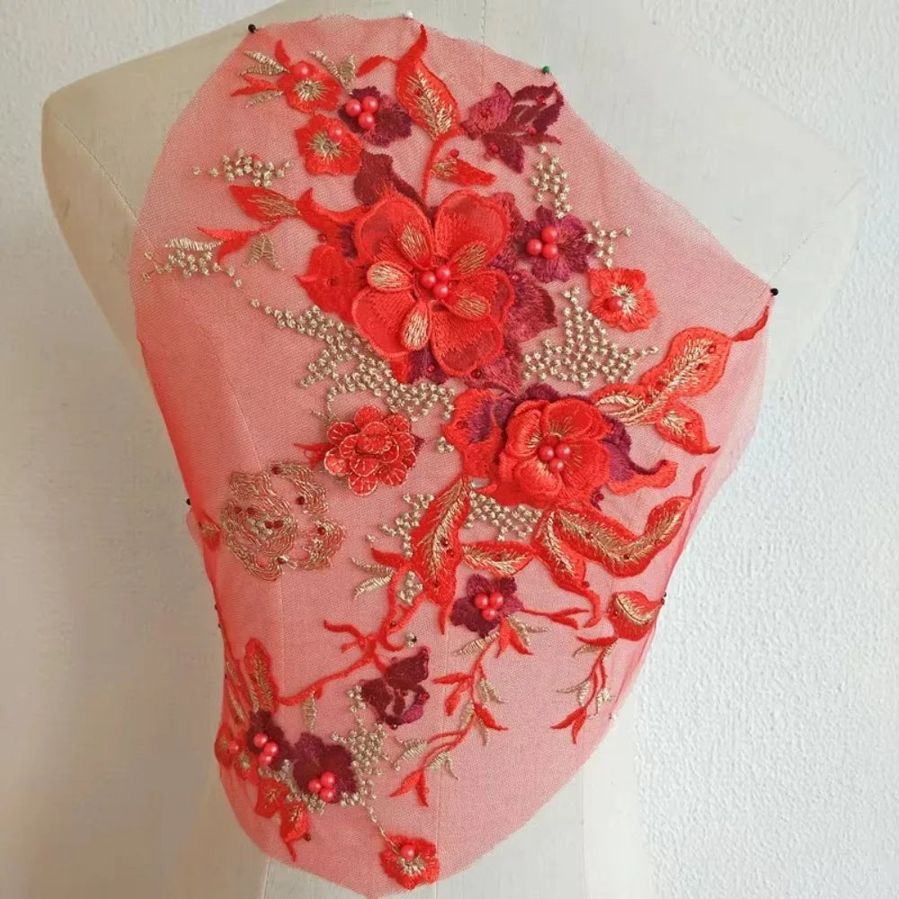 3D Sequined Floral Embroidery Patch – DIY Appliqué 33×26cm