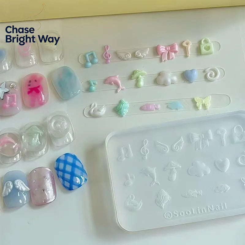 Y2K Silicone Nail Art Mold – Dolphin, Puppy & Bowknot DIY