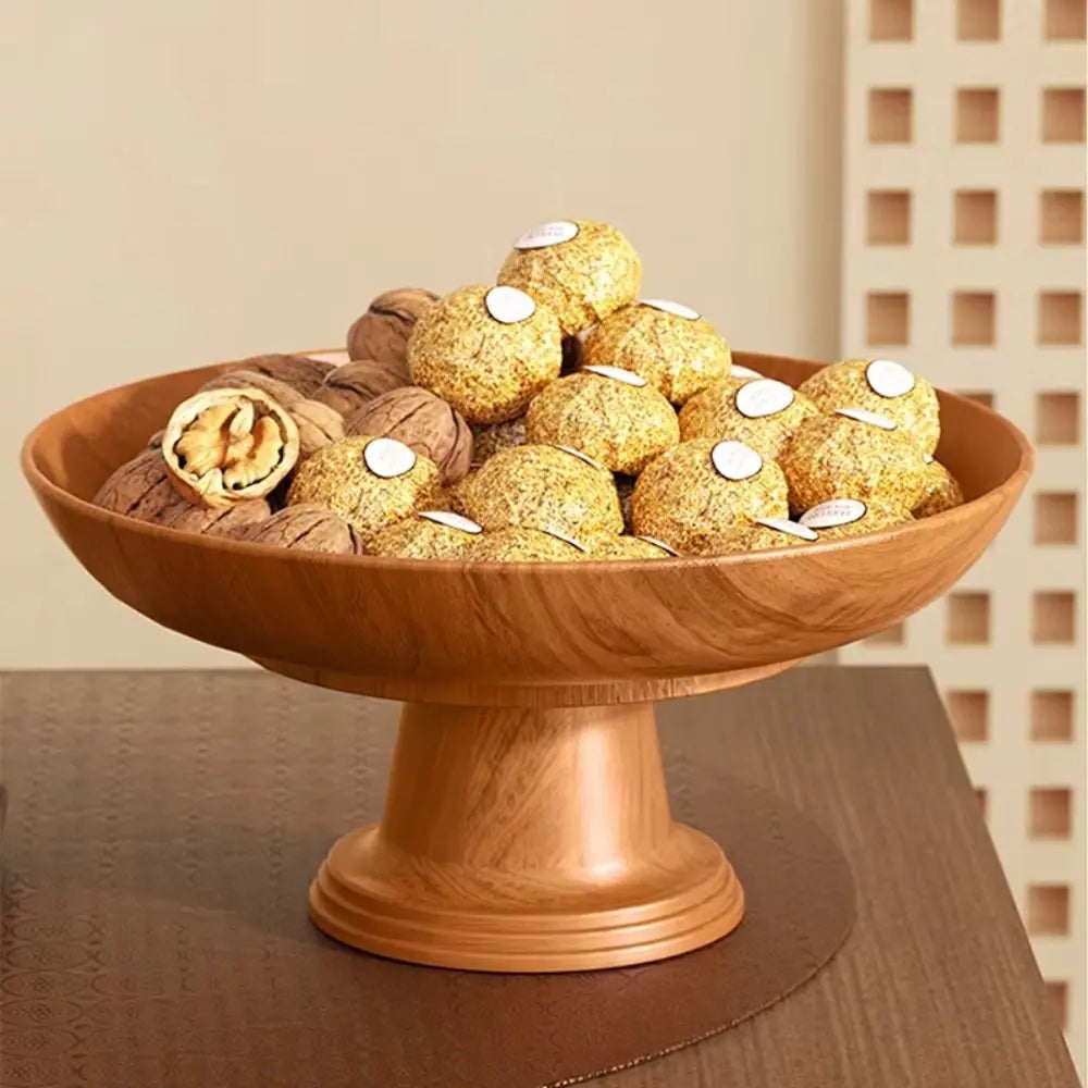 Nordic Wood Grain Fruit & Snack Tray – Detachable Pedestal Dish