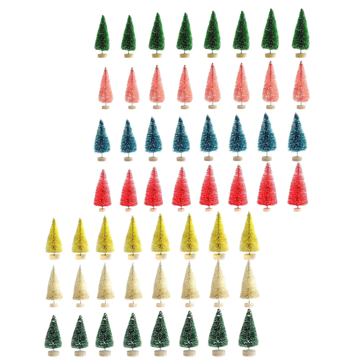 Miniature Pine Tree Set – 8 Bottle Brush Trees with Wooden Bases
