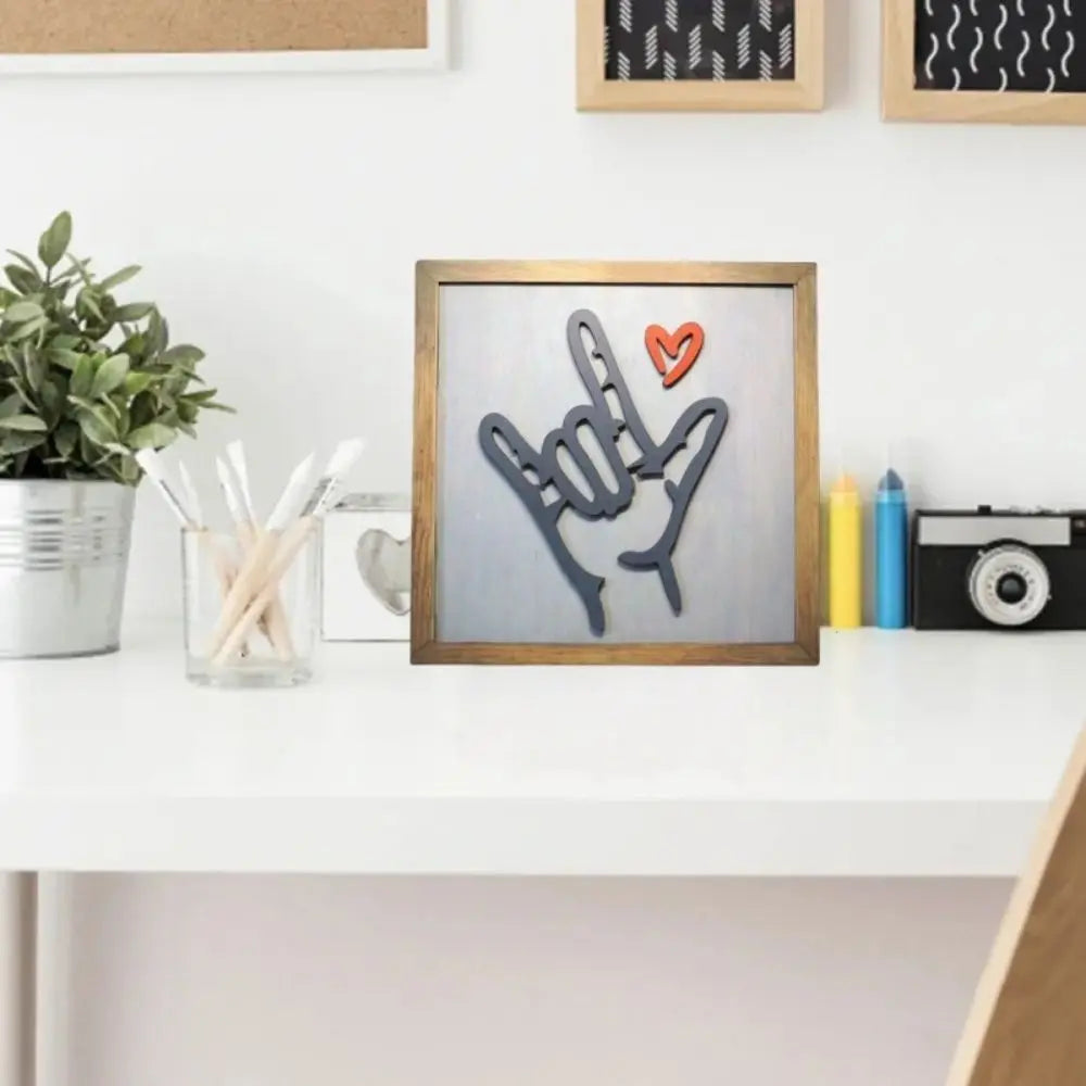Rustic "I Love You" Sign Language Wooden Wall Frame – 25cm